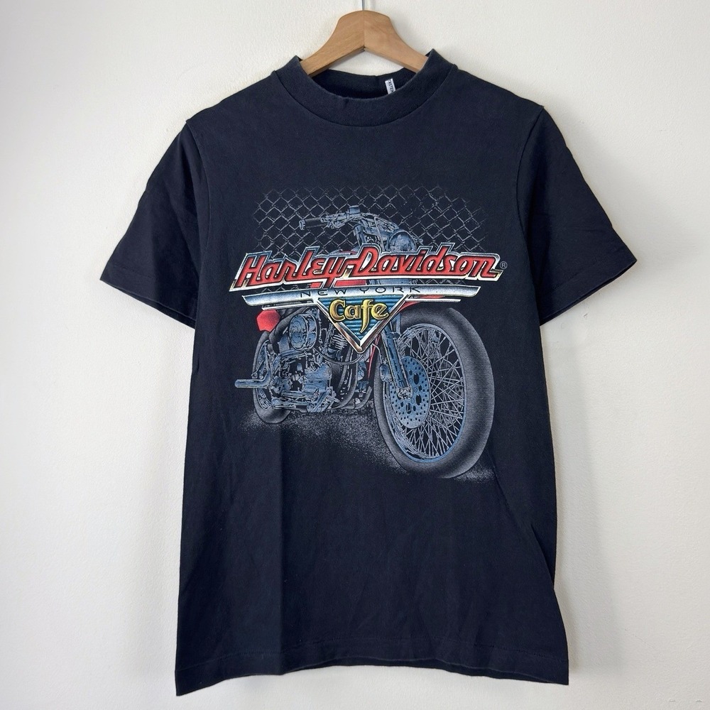 Vintage 90's Harley Davidson Cafe Single Stitch Motorcycle Black Tee Shirt Small